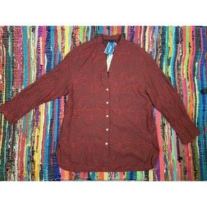 NWT ZARA Women’s L Red Eyelet Cotton Embroidered Blouse Tunic Button Up Shirt